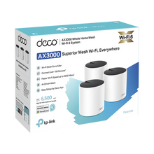 Cargar imagen en el visor de la galería, Kit 3 routers inalámbricos mesh interior para hogar / doble banda wi-fi 6 ax3000 mbps / 3 puerto gigabit wan/lan / 2 antenas internas / administración mediante la app deco (ios, android) / protección homeshield
