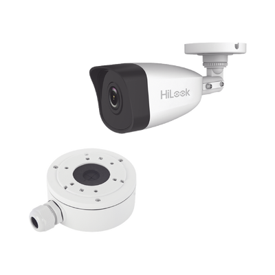 HiLook Series / Bala IP 4 Megapixel / 30 mts IR / Exterior IP67 / PoE / dWDR / Lente 2.8 mm + Caja de Conexión DS-1280ZJ-XS-AX