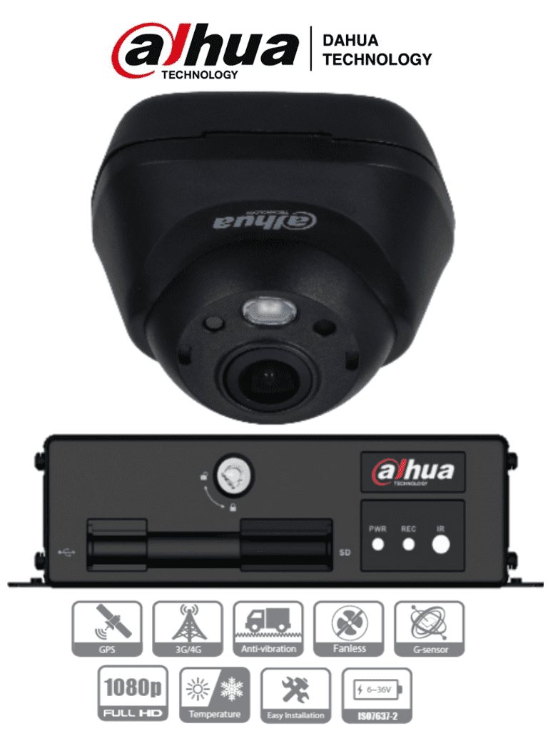 DAHUA MXVR1004+HMW3200L- Paquete de DVR Movil+ 1 Camaras  Domo de 2 Megapixeles para Interior/ Lente de 2.1 mm/ 139 Grados de Apertura/ H.265/ 2 Ranuras para SD Card/ Soporta 3G/4G y GPS/ 1 Canal IP Adicional/ #LoNuevo